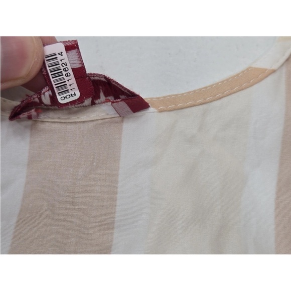 STAUD Marlowe Striped Dress Halter Tie Neck Midi Dress Tan White Size L Womens - Picture 4 of 10